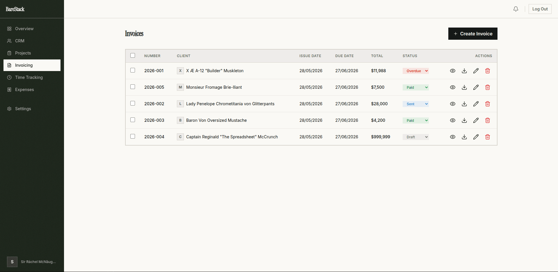 INVOICING — BareStack screenshot