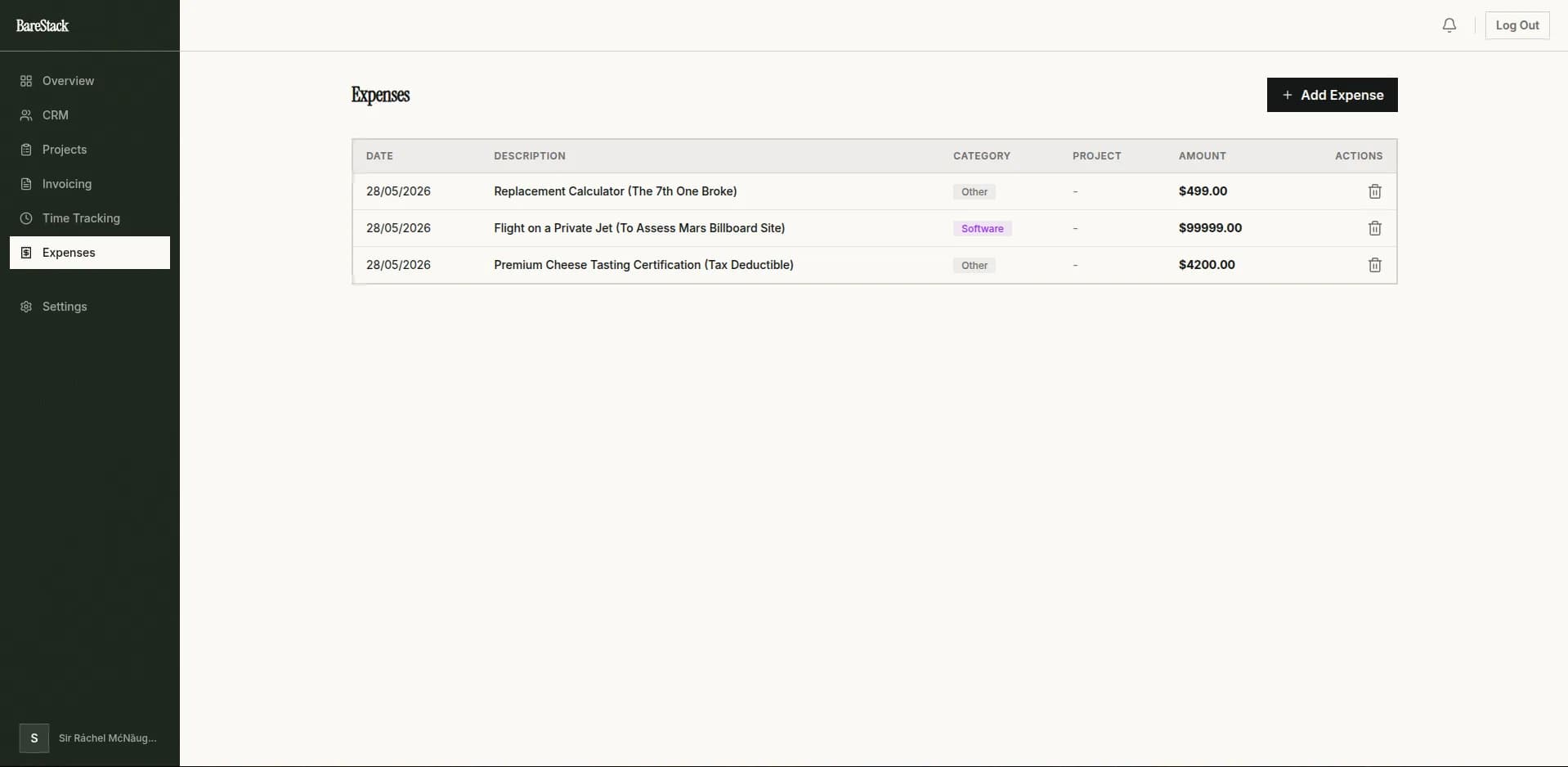 EXPENSES — BareStack screenshot