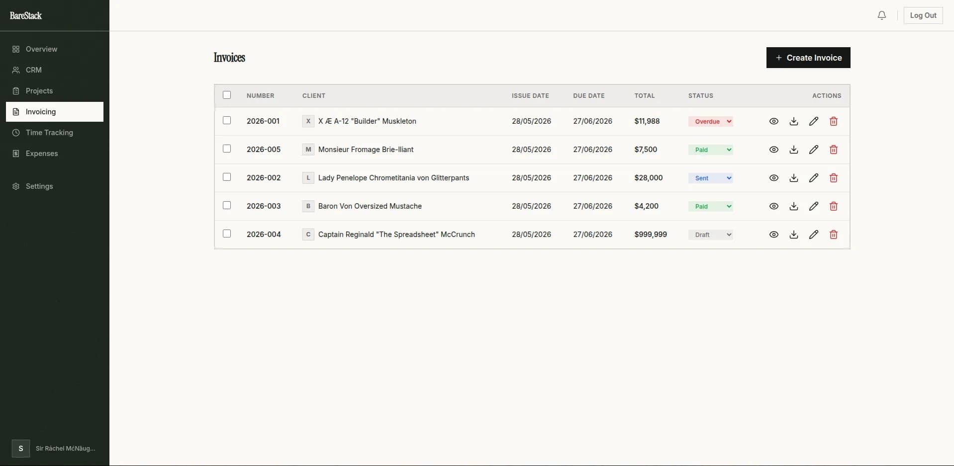 INVOICING — BareStack screenshot