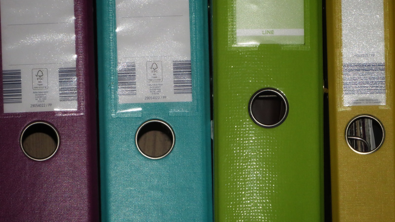 A row of colored binders on a shelf, used as the inline image to evoke "organized file storage for clients"